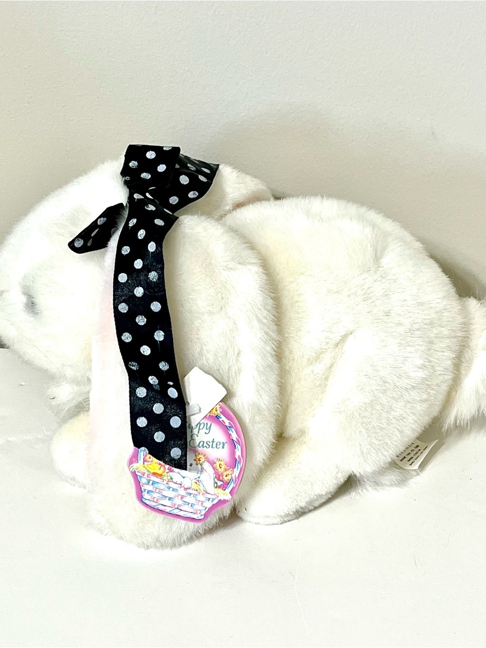 White Plush Bunny with Polka Dot Ear Bow